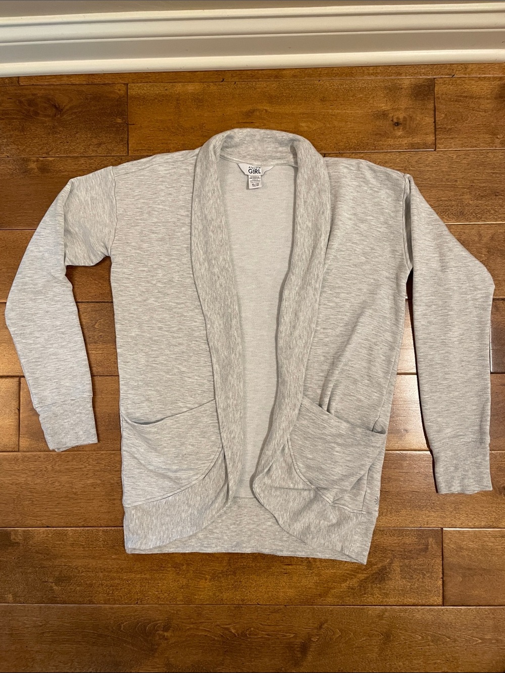 Athleta Girl Light Gray Open-Front Shawl Collar Cardigan